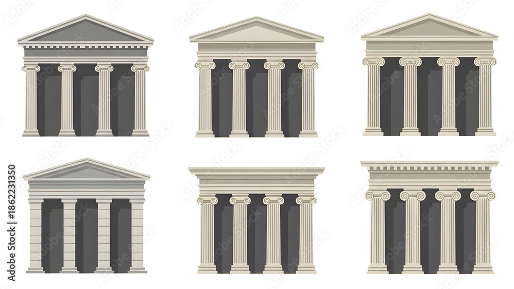 Fototapeta premium Beige Classical Architectural Facades with Columns and Pediments stock photo