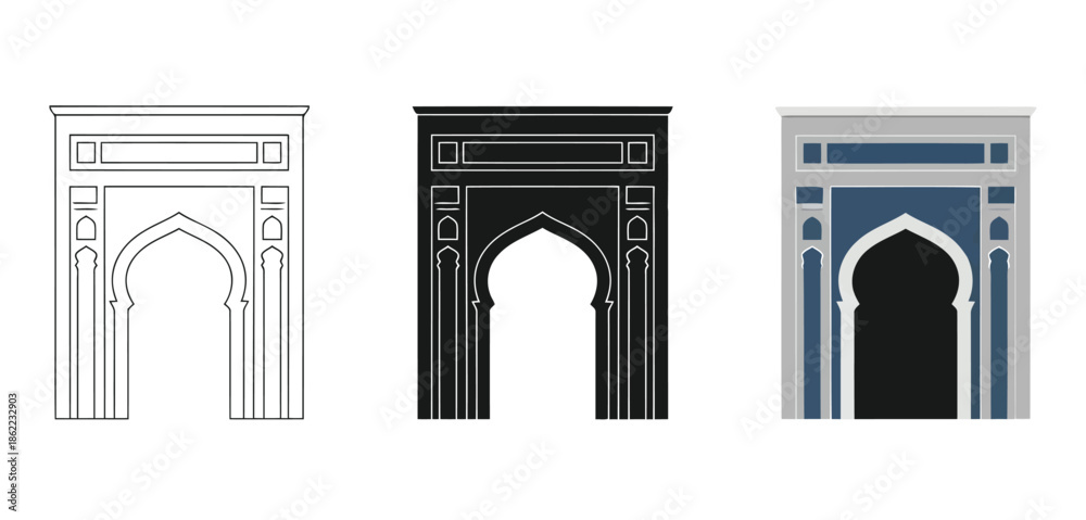 Fototapeta premium Modern Arch Architecture Vector Collection for Islamic Architecture, Worship Spaces and Religious UI Design