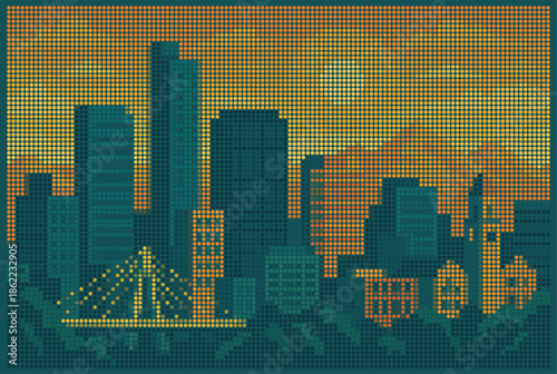 Denver Colorado Skyline Panorama Halftone Matrix Poster Illustration