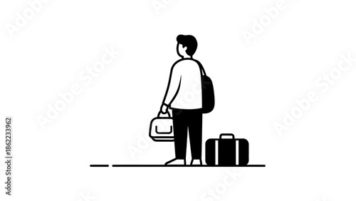 Man standing with luggage ready for travel or journey