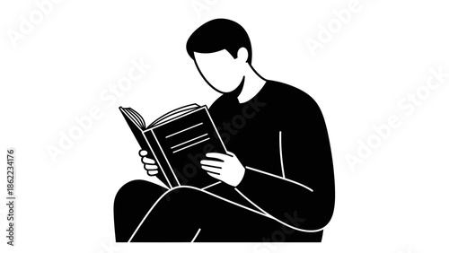 Man reading book illustration in modern minimalist style