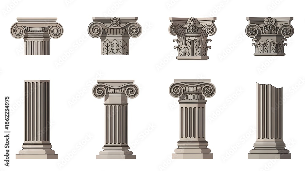 Naklejka premium Set of Classical Architectural Columns and Capitals stock (74