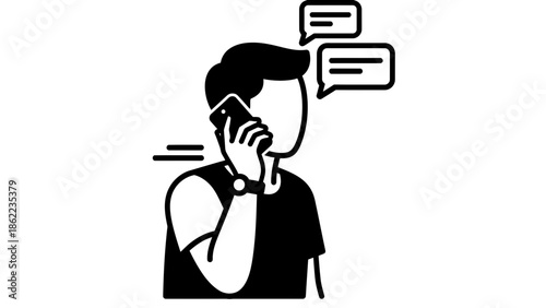 Man talking on smartphone with chat bubbles