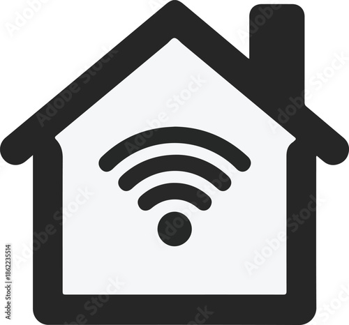 Black Outline Icon of a House with a Wi- Fi Signal Symbol Inside Indicating a Connected Home wifi