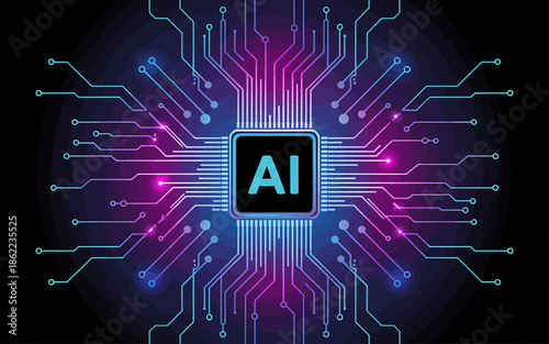 Abstract AI Technology Circuit Board Digital Illustration