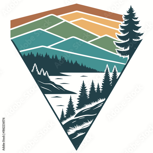 Abstract Landscape Layers Logo in Flat Vector Style for Nature and Outdoor Adventure Brands