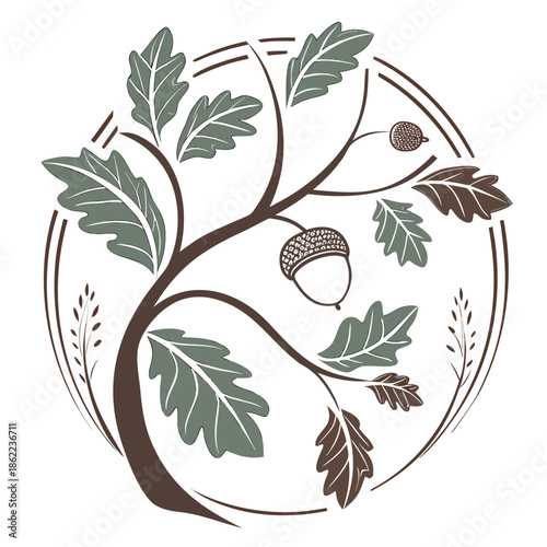 Minimalist nature crest logo featuring mountains and leaves in a flat vector design for environmental organizations.