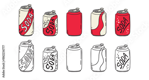 Retro red soda aluminium can icon. soda can doodle hand drawn icon. Outline drawing soda can line clipart symbol