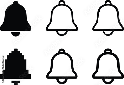 Set of Bell Notification Alert Alarm Ring Sound Message Reminder Symbol Icon Communication Attention Notice Signal Listener Listener Outline Simple Vector Glyph