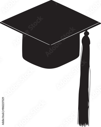 Black Silhouette of a Graduation Cap with a Tassel on a White Background academic education