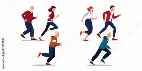 Diverse group of people engaged in running and active lifestyles outdoors