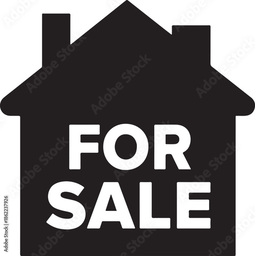 Black Silhouette of a House with White Text " FORSALE" Inside on a White Background home for sale