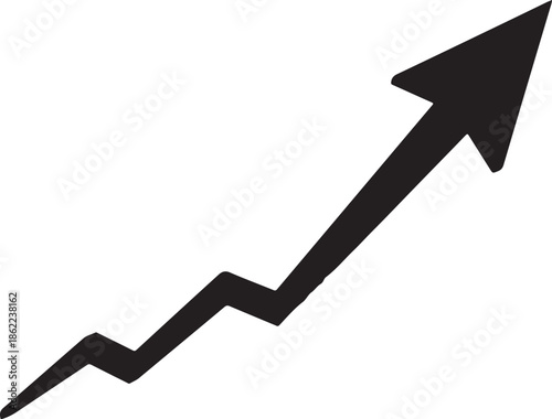 Black silhouette of a jagged upward trending arrow on a white background vector illustration