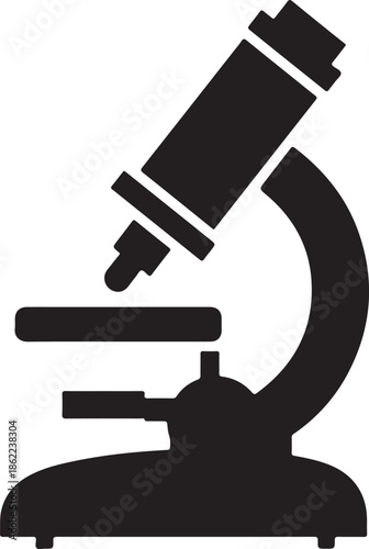Black silhouette of a laboratory microscope on a white background with transparent background science