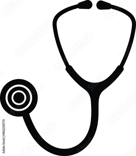 Black Silhouette of a Stethoscope with a Multi- Ringed Diaphragm on White Background medical healthcare
