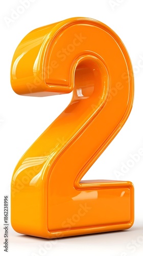 Clean commercial 3D number 2 bright colorful surface isolated white background soft shadows subtle dust eye-level, Realistic Photo