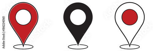 Collection of black and red map pin vector icon. Marker location icon set