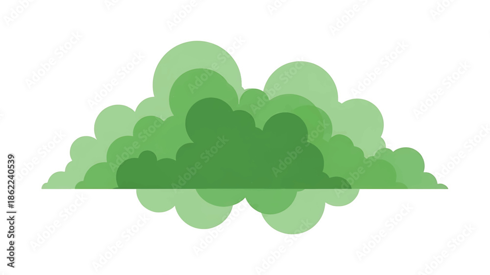 Fototapeta premium A layered illustration presents a green, rounded shape with varying shades, resembling foliage or a stylized plant, set against white