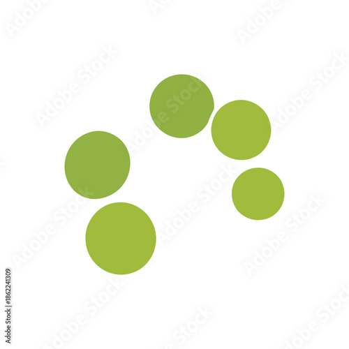 Abstract green circles form a curved, flowing graphic element.