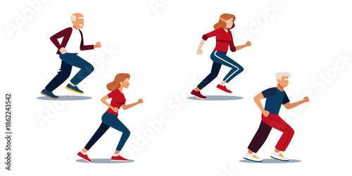 Diverse group of people actively running showcasing fitness and healthy lifestyles