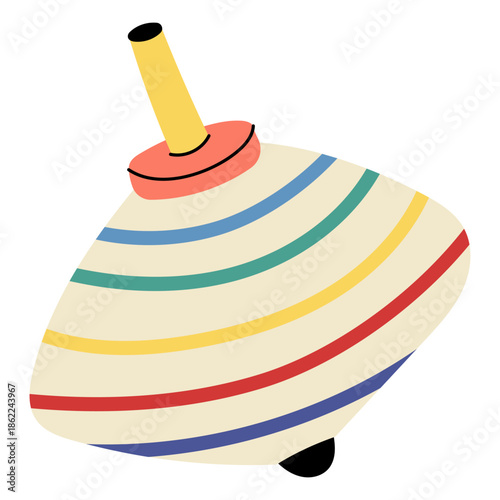 Spinning top toy illustration. Cute classic children toy perfect for kids games, playtime concepts, education, nursery design and toy branding projects.