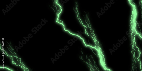 Lightning bolts striking background. Electric green energy crackling across a dark sky. Lightning bolts striking background. Lightning, electric thunderbolt strike of green color during night storm,