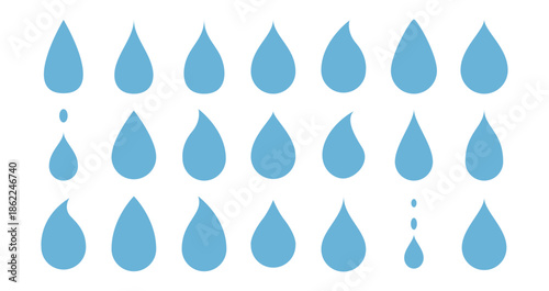 blue drops and droplet silhouette vector set. Drop icons on white background