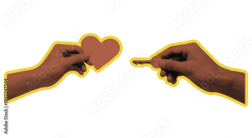 Two hands with one giving heart and other pointing accusingly