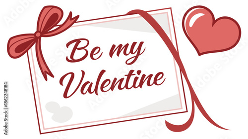 Flat vector illustration of a Valentine’s Day greeting card featuring the message “Be Mine” with decorative elements.