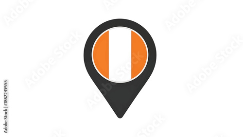 A location pin graphic features a flag design. It has a black body, a circular inlay with an orange and white stripes design. Set on a white background Free Download A location pin graphic features a flag design. It has a black body, a circular inlay with an orange and white stripes design. Set on a white background - GFXLoad