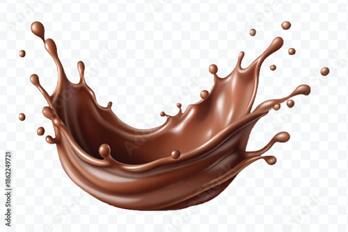 realistic 3d dynamic splash of  chocolate with milk in curve style isolated on transparent background	
