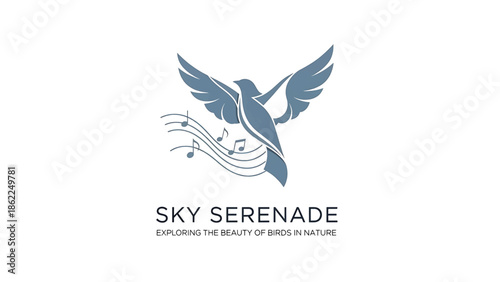 A logo of a bird with open wings, accompanied by musical notes, suggesting a theme of flight and melody, all on a white background