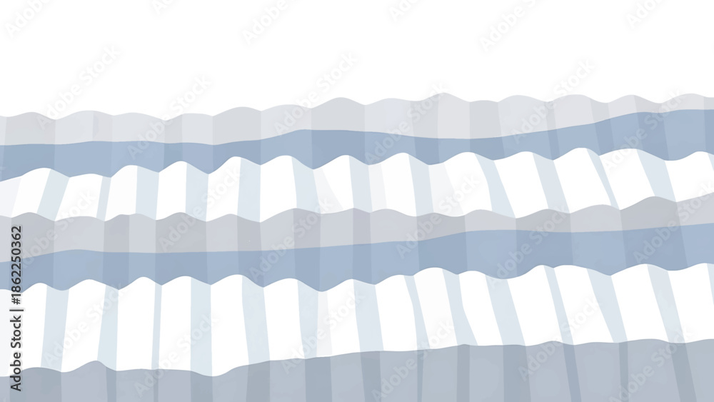 Obraz premium A minimalist abstract artwork features a layered pattern of light blue, white, and gray tones. The geometric design creates a wave effect