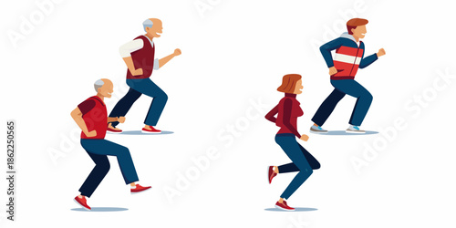 Diverse group of people actively running and exercising outdoors