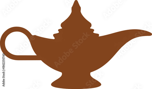 Captivating silhouette of an ancient, ornate lamp, a powerful symbol of wishes, magic, and enchantment, reminiscent of classic fables and untold fortunes