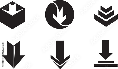 Black and white vector graphic illustration of various arrows and symbols for download