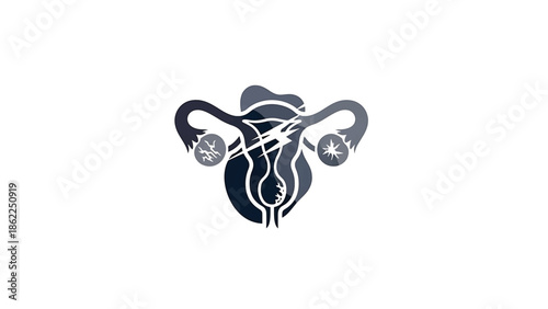 A medical illustration depicting the female reproductive system with stylized elements, possibly representing health or disease