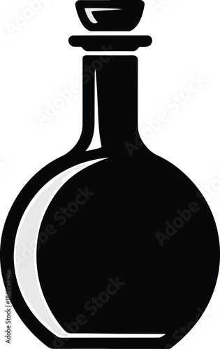 Simple black silhouette of a rounded bottle with a stopper, ideal for representing various liquids or containers