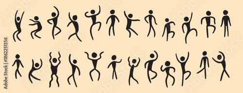 people figures african tribe hand drawn dancing people silhouette. primitive naive style of art. set of doodle people move.