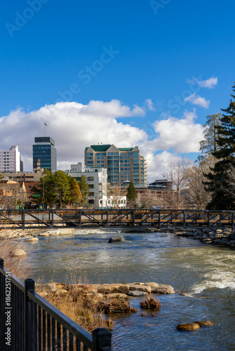 Downtown Reno Cityscape along the Truckee River from Wingfield Park.