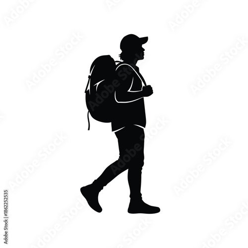 Hiker with Backpack Walking Silhouette