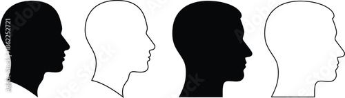 Silhouette profiles of human heads in various outline styles