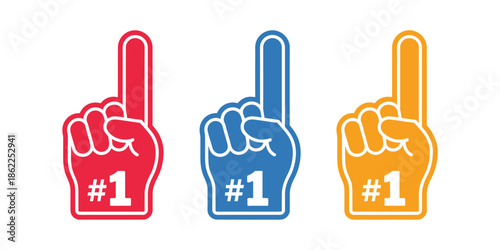 Fan glove icon number 1 with raised finger, sports supporter symbol illustration for victory celebration, team spirit, foam hand gesture, and enthusiastic event crowd graphics.