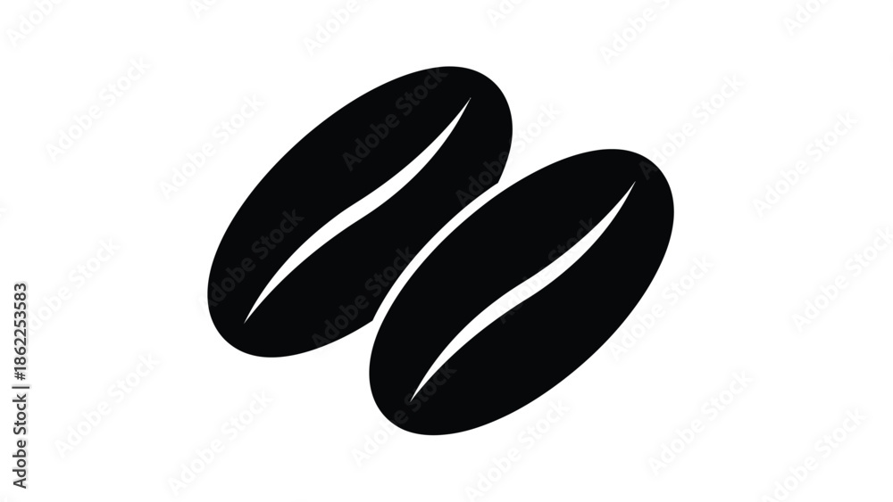 Fototapeta premium A simple black and white illustration depicts two coffee beans side by side showcasing their iconic oval shape and central crease