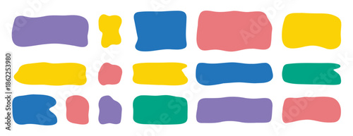 Hand drawn doodle organic colorful rectangle frame set. Abstract liquid shapes. freehand flat blobs. Irregular empty text box.