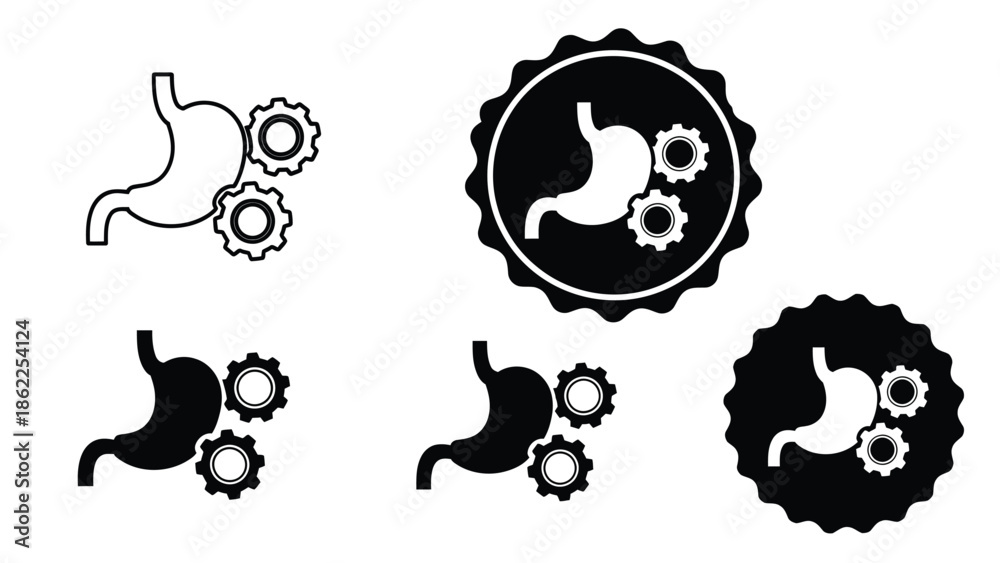 Obraz premium Illustrations depict the human digestive system incorporating gears to symbolize its complex mechanical processes and functionality