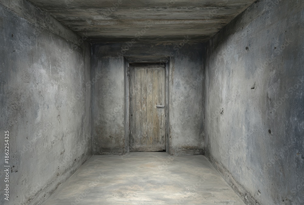 Obraz premium 無機質な部屋と木の扉のシンプルな背景