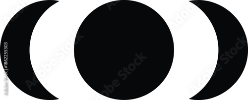 Abstract moon phase silhouettes showing full moon and crescent shapes, minimalist celestial symbol isolated on white background vector illustration