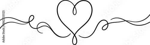 Minimal line art heart illustration with elegant continuous curves, romantic love symbol isolated on white background vector design