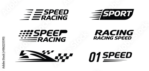 Racing stripes geometric lines background design, racing car hood sticker concept with dynamic arrows, speed movement, sporting event illustration, start and finish flag, competition theme, and vector